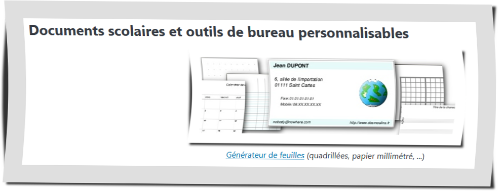 Page d'index des générateurs de feuilles gratuits en PDF
