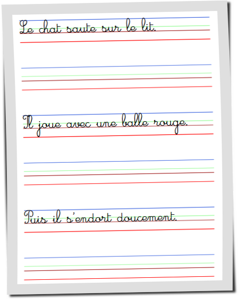 Option permettant à l'enfant de recopier le texte de la ligne du dessus (apprentissage de l'écriture pour les enfants dyspraxiques)