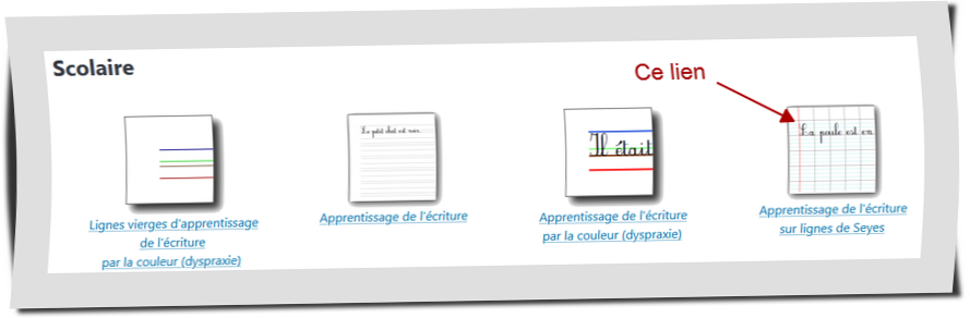 Lien d'accès au générateur d'apprentissage de l'écriture sur lignes Seyès.