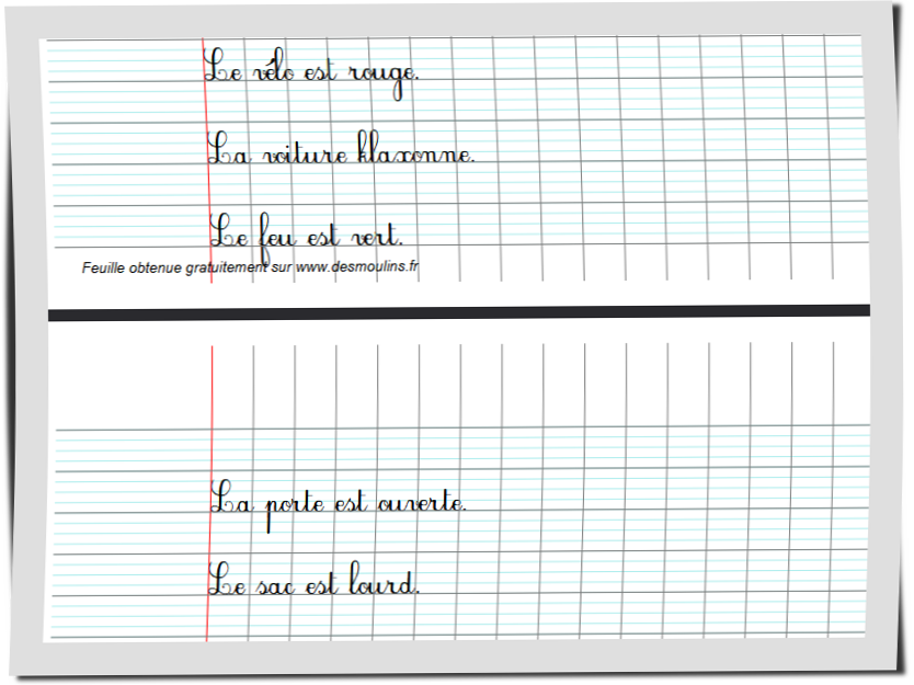 Texte sur deux pages en utilisant le mode recto/veso du générateur d'apprentissage de l'écriture sur feuilles Seyes du site www.desmoulins.fr